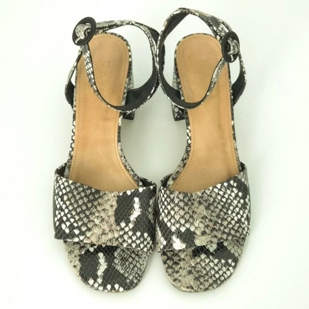 Raye x Revolve Black & Gray Snakeskin Nava Strappy Open-Toe High Heel Sandals- 8